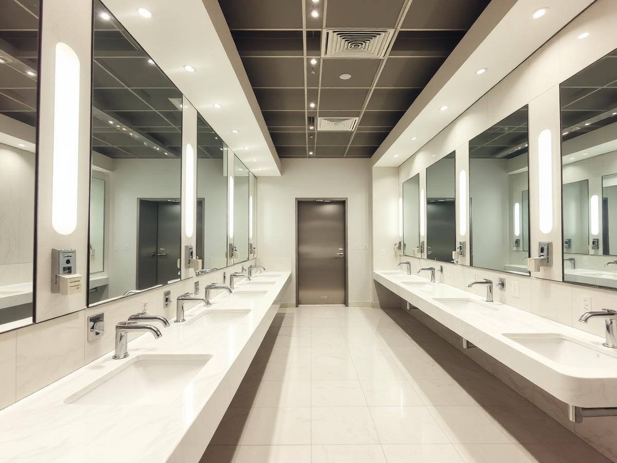 Spotless commercial restroom after professional cleaning